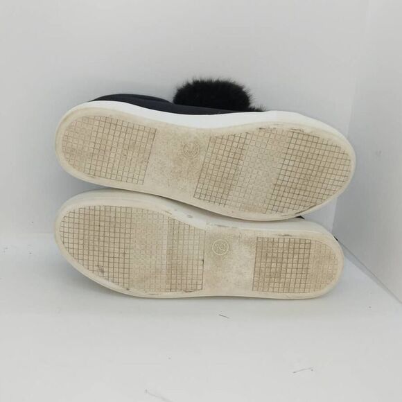 Mossimo Designer Women's Pre-owned Black Puff Fur Ball Satin Sneakers- sz. 7 1/2 - Picture 5 of 6